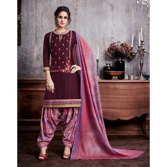 Lovely Cotton Satin Embroidered Stitched Punjabi Salwar Kameez - vmlfashion-com