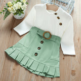 Baby / Toddler Girl Turtleneck Solid Knitted Buckle Ruffled Suit-dress