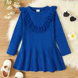 Trendy Toddler Girl Ruffled Long-sleeve Solid Dress