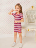 SHEIN Toddler Girls Striped Print Lettuce Trim Dress