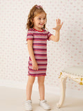 SHEIN Toddler Girls Striped Print Lettuce Trim Dress