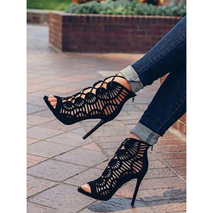 Women's Black Stiletto Gladiator laces up heels - vmlfashion-com