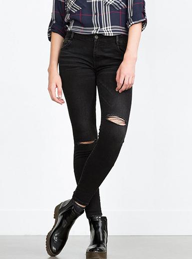 Women Black Damaged Jeans - vmlfashion-com