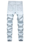 Men Striped Ripped PatchWork Baby Blue Jeans