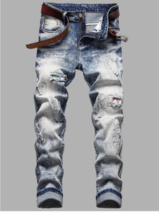 Men Lite Blue Ripped Patch Jeans