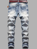 Men Lite Blue Ripped Patch Jeans