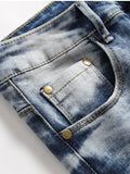 Men Lite Blue Ripped Patch Jeans