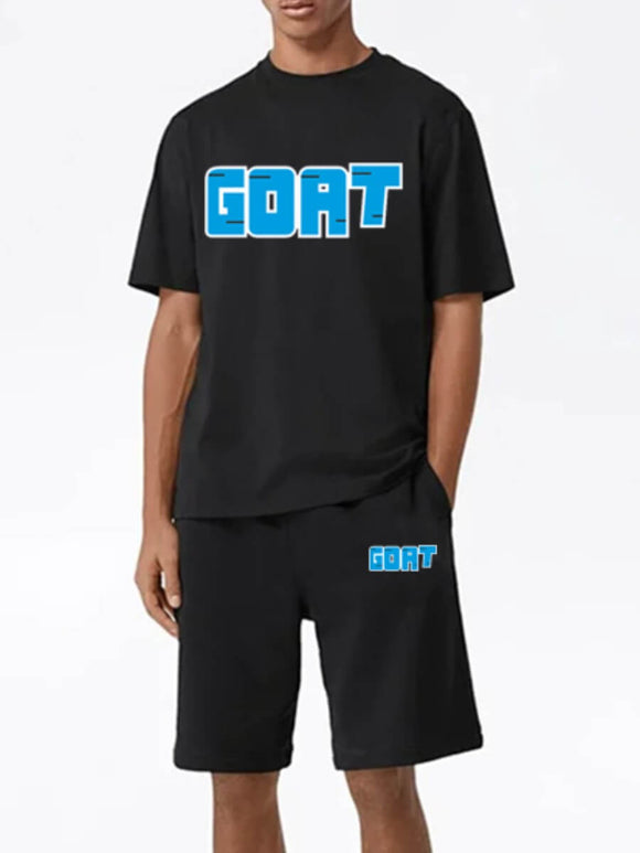 Men Two Piece Shorts Set Goat Black