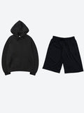 Mens Hooded sweat Shirt Two Piece Shorts Set Black