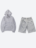 Mens Hooded sweat Shirt Two Piece Shorts Set Grey