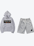 Mens Hooded sweat Shirt Two Piece Shorts Set Grey