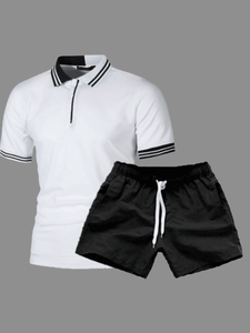 Men Two Piece Shorts Set  Black And White Stripe