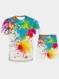 Men Two Piece Shorts Set Splash Ink Multicolor