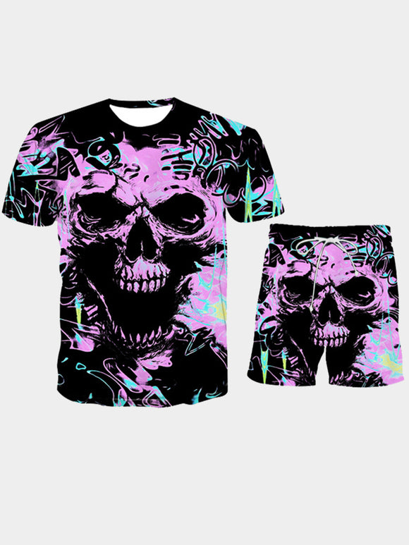 Men Two Piece Shorts Set Skull Multicolor