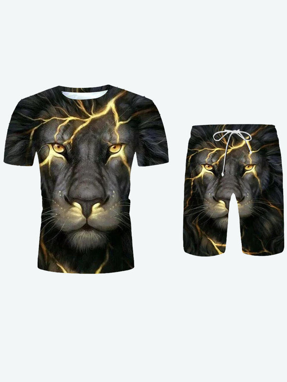 Men Two Piece Shorts Set Lion Strike