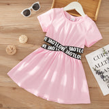 Toddler Girl Letter Print Crisscross Short-sleeve Dress