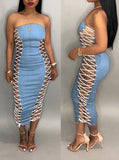 Women demi blue Side Lace Up dress - vmlfashion-com