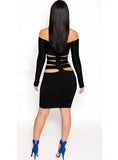 Women off shoulder sexy black dress cut out belly - vmlfashion-com