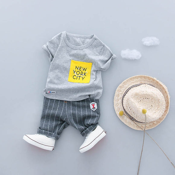 Gray New York City Baby Boy Clothing Set T-shirt + Shorts - vmlfashion-com