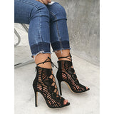 Women's Black Stiletto Gladiator laces up heels - vmlfashion-com