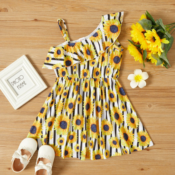 Toddler Girl Floral Print One Shoulder Strap Dress