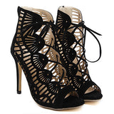 Women's Black Stiletto Gladiator laces up heels - vmlfashion-com