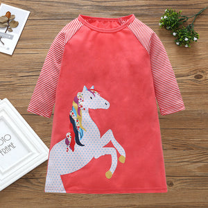 Baby / Toddler Girl Striped Unicorn Print Long-sleeve Dress