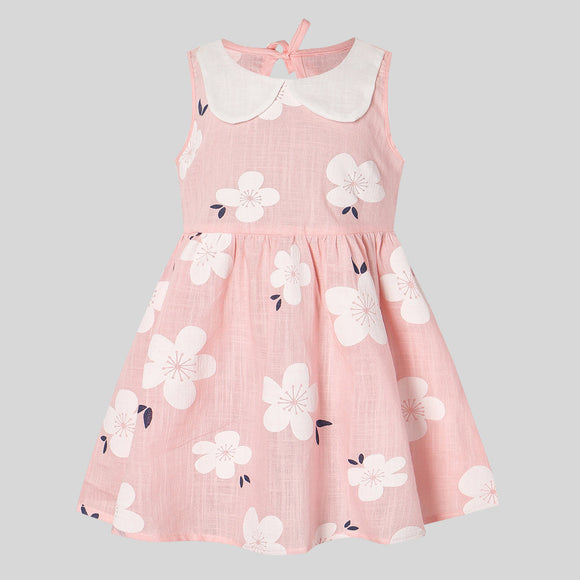 FINAL SALE-Baby Girl Floral Allover Ruffle Collar Sleeveless Dresses