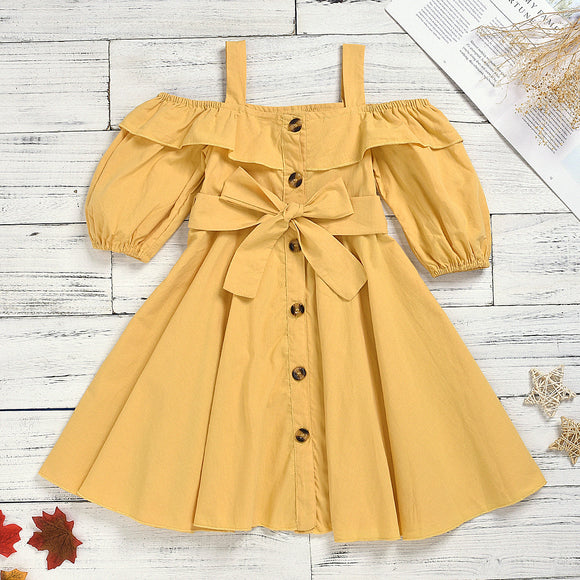 Baby / Toddler Girl Casual Solid Bowknot Dress