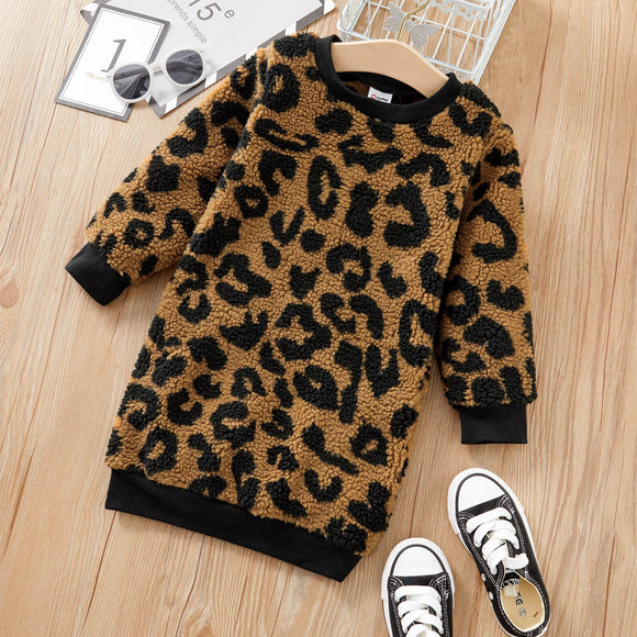 Baby / Toddler Girl Chic Leopard Fluff Dress