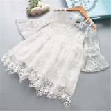 Baby / Toddler Girl Pretty Solid Floral Lace Decor Long-sleeve Dresses