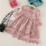 Baby / Toddler Girl Pretty Solid Floral Lace Decor Long-sleeve Dresses