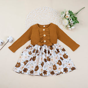 Baby / Toddler Flower Print Splice Long-sleeve Dress