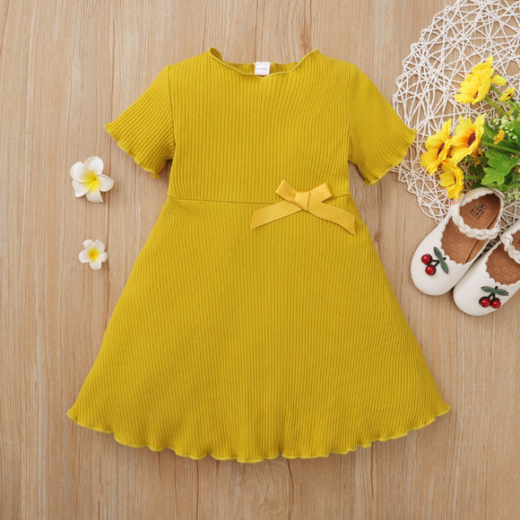 Baby / Toddler Bowknot Solid Yellow Dress