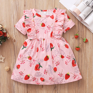 1pc Toddler Girl Short-sleeve Fruit Strawberry Dress