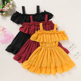 Toddler Girl Trendy Ruffled Off Shoulder Solid Dress