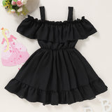 Toddler Girl Trendy Ruffled Off Shoulder Solid Dress