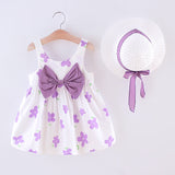 Toddler Girl Bowknot Floral Dress With Hat