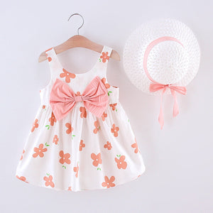 Toddler Girl Bowknot Floral Dress With Hat