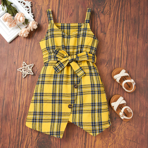 Baby / Toddler Bowknot Trendy Plaid Braces Dress