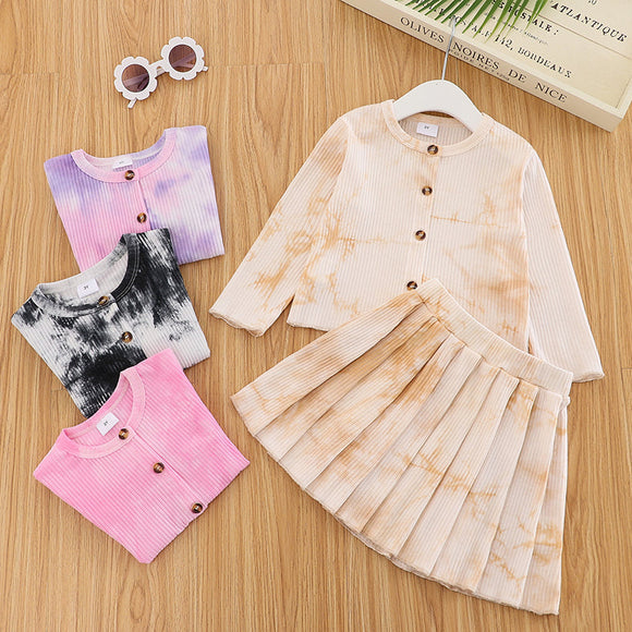 2pcs Toddler Girl Suit-dress Solid Long-sleeve Cotton Fashion Outfits