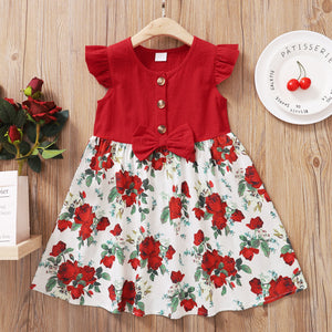 Toddler Girl Bowknot Lovely Floral Dress