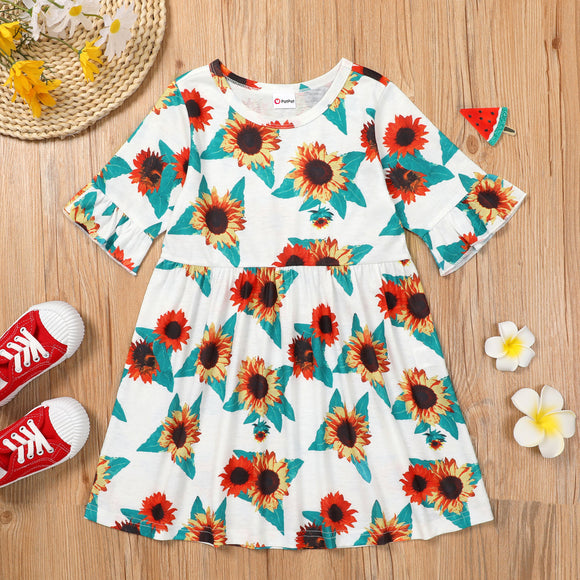 Trendy Toddler Girl Sunflower Print Dress