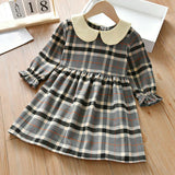 Toddler Girl Doll Collar Long Ruffle-sleeve Plaid Pleated Dress