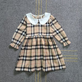 Toddler Girl Doll Collar Long Ruffle-sleeve Plaid Pleated Dress