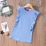 Toddler Girl Elegant Ruffled Sleeveless Solid Top