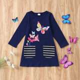 Toddler Girl Butterfly Print Stripe Short-sleeve Dress with Pocket