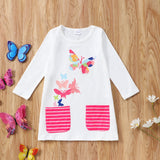 Toddler Girl Butterfly Print Stripe Short-sleeve Dress with Pocket