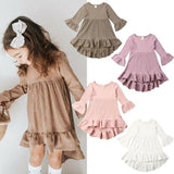 Toddler Girl Long-sleeve Bell sleeves Solid High Low Dress