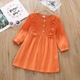 Toddler Girl Flounced Long Ruffle-sleeve Solid Dress